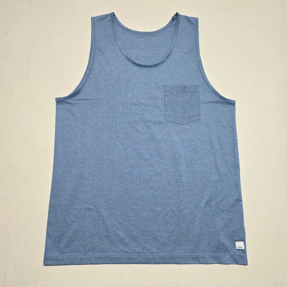 Vuori Mens Performance Tank Top Slate/Blue Heathered Pocket V142 Size Medium